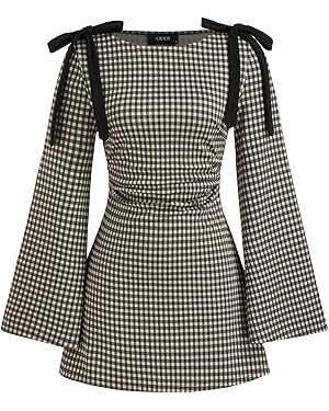 CIDER Mini Dress for Women Long Sleeve Boat Neck Ruched Cotton Blend Bodycon Dress | Amazon (US)