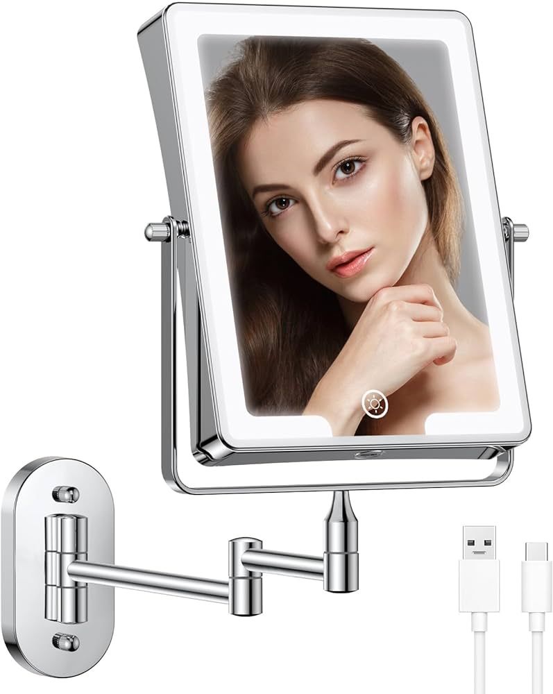 FASCINATE Rechargeable Wall Mounted Makeup Mirror, Bathroom Mirror Rectangle 8.7 Inch Double Side... | Amazon (US)