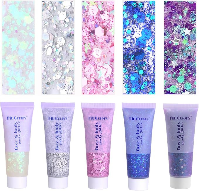 Face Body Glitter, Hair Glitter Sparkles Chunky Face Glitter Gel for Girls Makeup Singer Concerts... | Amazon (US)