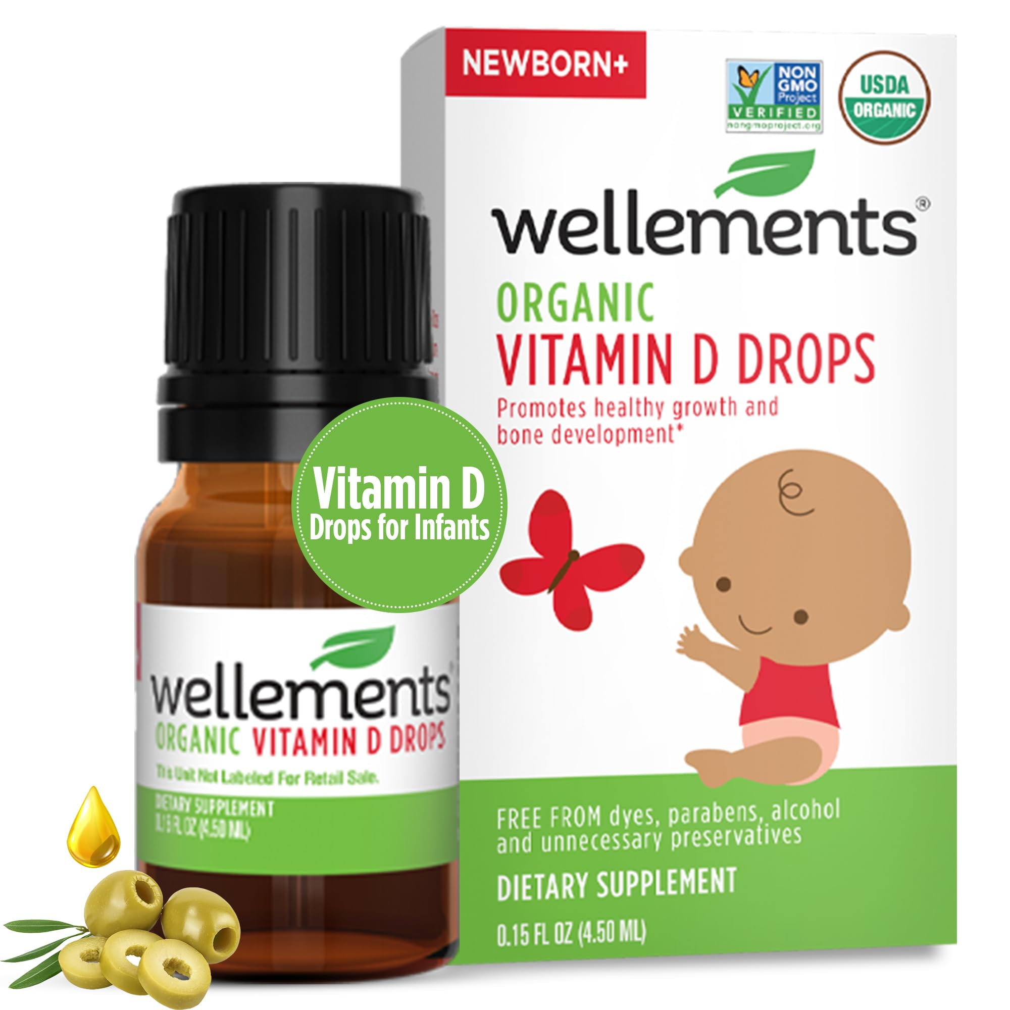 Wellements Baby Organic Vitamin D Drops for Infants & Toddlers (0.15 Fl Oz) - Certified Newborn+ ... | Amazon (US)