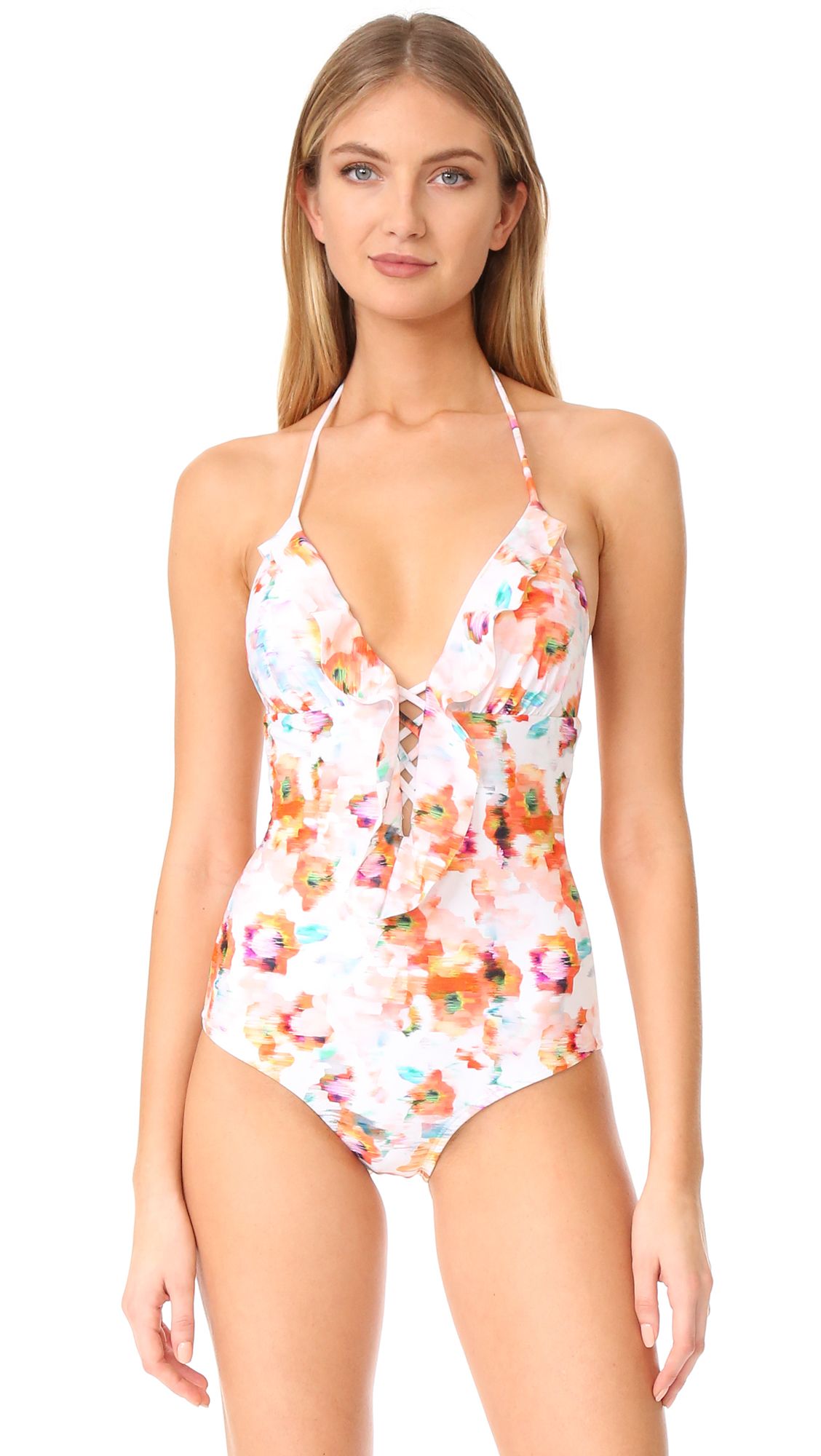 Lattice Ruffle One Piece Swimsuit | Shopbop