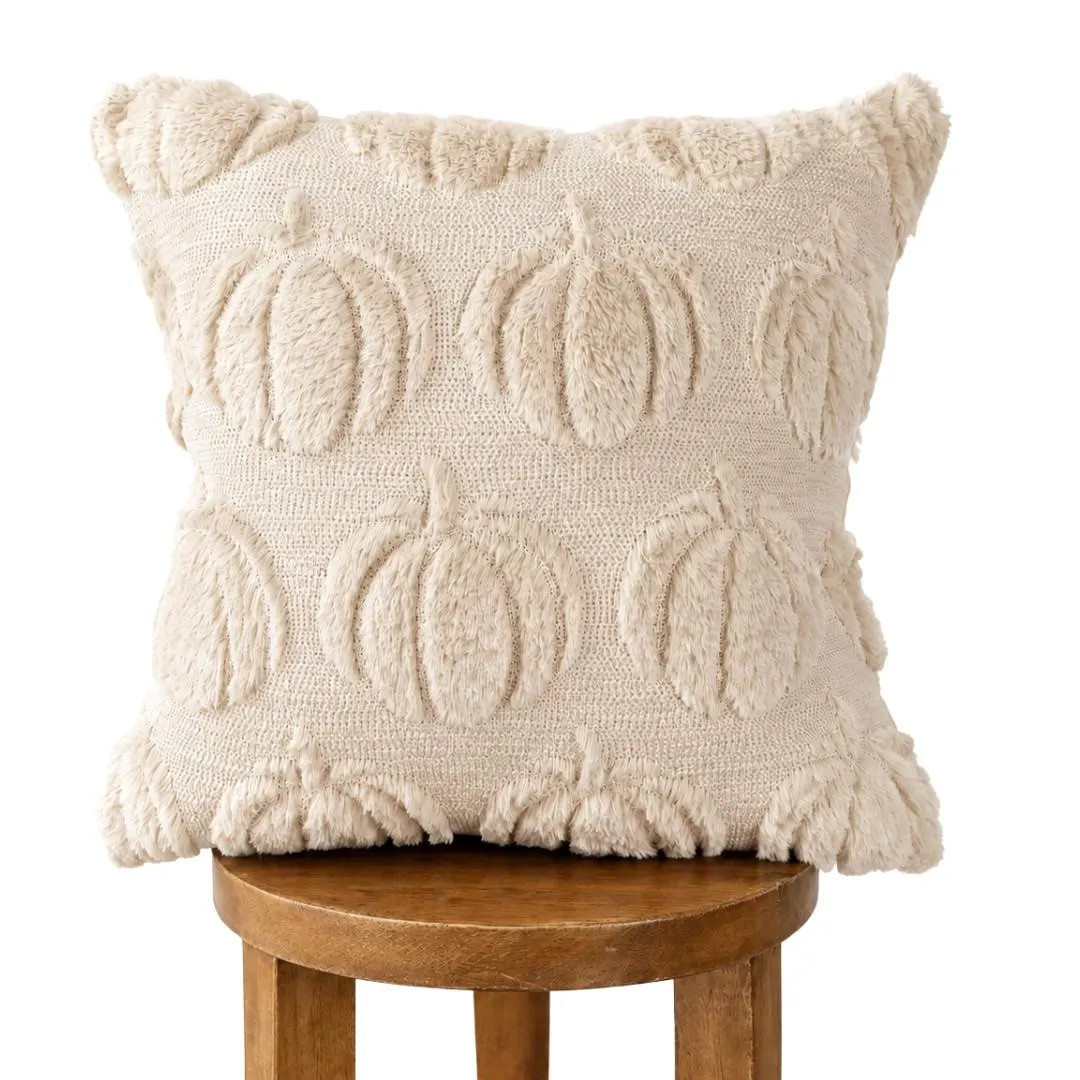 Beige Faux Fur Pumpkin Pillow Cover, 18" Textured Fall Decor | Etsy (Global)