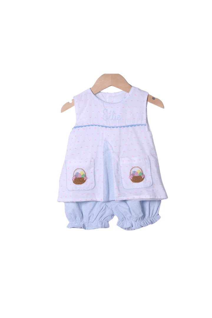 French Knot Easter Basket Swiss Dot Bloomer Set | The Smocked Flamingo