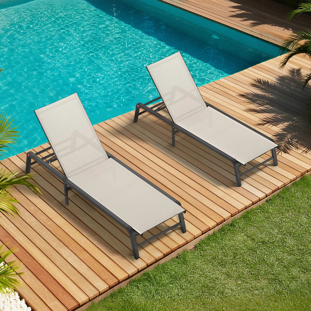 Assemble-Free Chaise Lounge Outdoor, Aluminum Outdoor Chaise Lounge Set of 2 , Patio Lounger Pool... | Wayfair North America