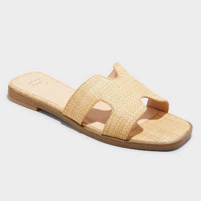 Women's Nina Raffia Wide Width H-Band Slide Sandals - A New Day™ Beige 9.5W: Open Toe, Slip On, Textured Outsole | Target