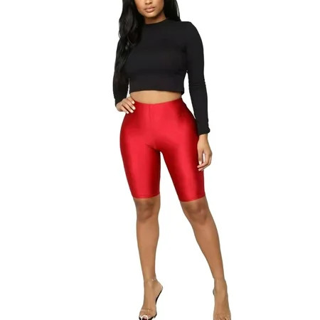 Women Casual High Waist Biking Shorts Fluorescent Glossy Cycling Spinning Road Bike Tummy Control El | Walmart (US)