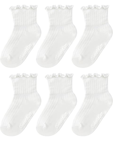 ANYANIME 6 Pairs Toddler Ruffle Socks for Girls Baby Grip Socks Non Slip Socks Cute Grippy Frilly | Amazon (US)