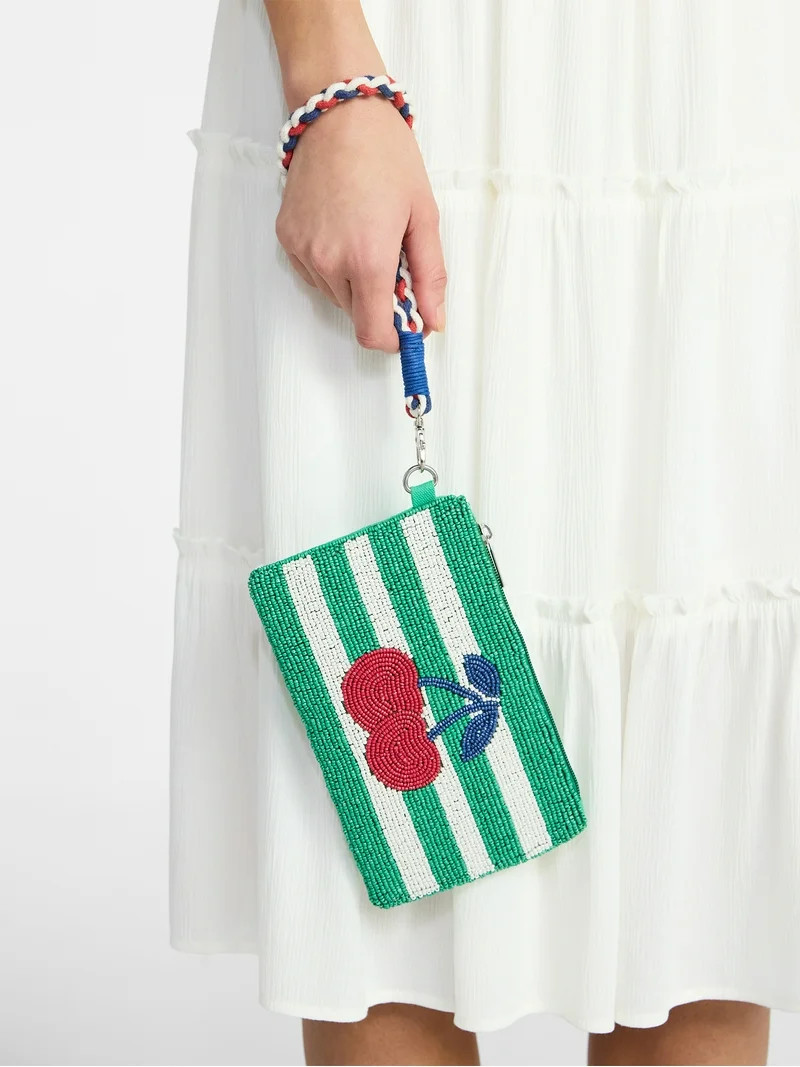No Boundaries Women's Beaded Wristlet, Green Cherry | Walmart (US)