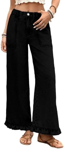 Astylish Wide Leg Jeans for Women Stretch High Wasited Baggy Trendy Denim Jean Ruffle Hem Pants | Amazon (US)