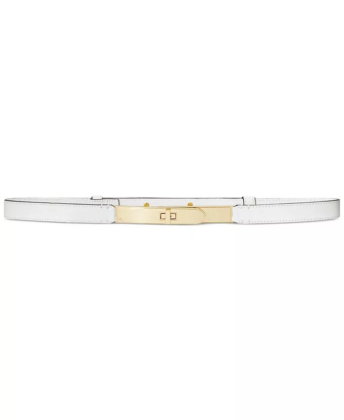 White Turn-Lock Skinny Leather Belt | Macys (US)