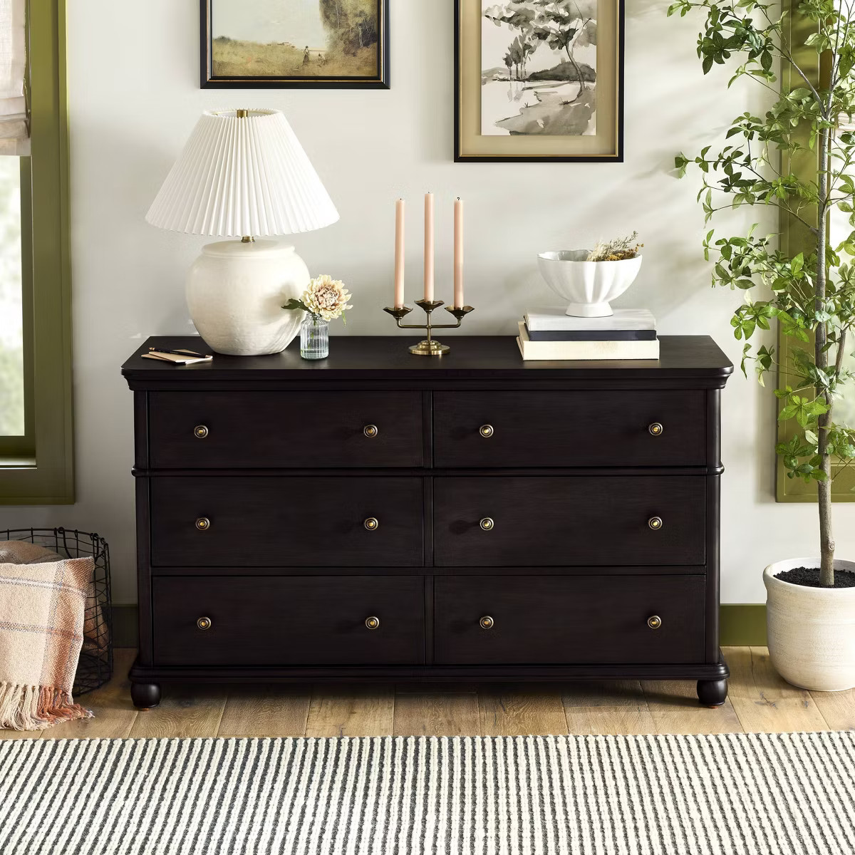 Traditional Wooden 6-Drawer Horizontal Dresser - Black - Hearth & Hand™ with Magnolia Furniture | Target