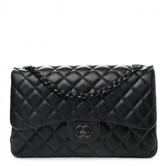 CHANEL Lambskin Quilted Jumbo Double Flap So Black | Fashionphile