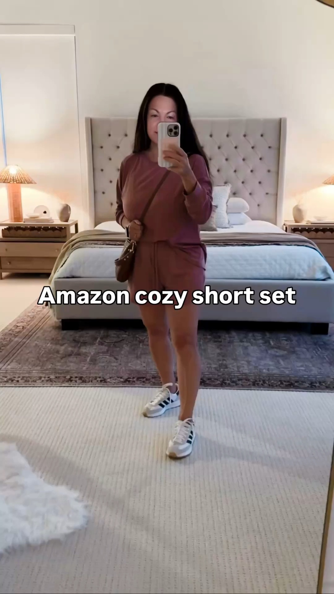 Easy everyday outfit I keep reaching for lately 🤎 this Amazon set is so soft and lightweight but still looks put together for running errands, travel days, or just being comfortable at home. Clare v crossbody dupe  Paired it with my go-to comfy Adidas sneakers and a classic woven crossbody to finish the look. @Quince Everything is super versatile and easy to mix and match. Follow me on LTK for daily fashion, home decor & Amazon finds.

#LTKmomlife #LTKvlog #LTKootd