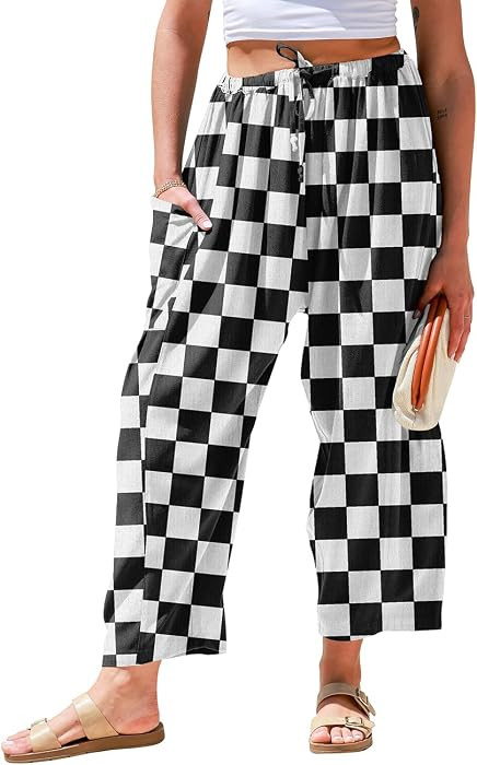 TARSE Womens Linen Palazzo Pants Wide Leg Casual Loose Drawstring Pants | Amazon (US)