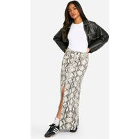 boohoo Women's Snake Print Denim Midaxi Skirt | Size: 12 | Boohoo.com (UK & IE)
