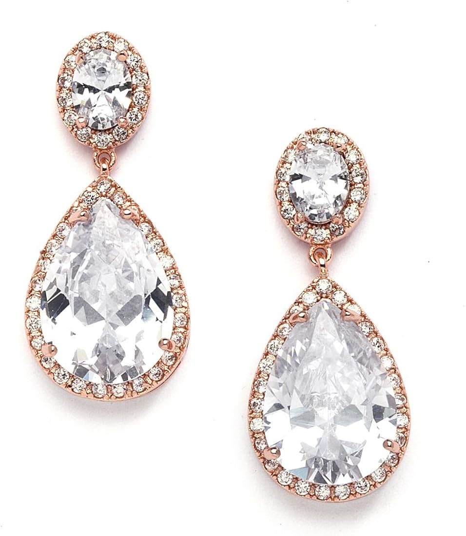 Mariell Pierced or Clip-On Bridal Earrings with Oval-Cut Framed Halos & Bold Pear-Shaped Teardrop... | Amazon (US)