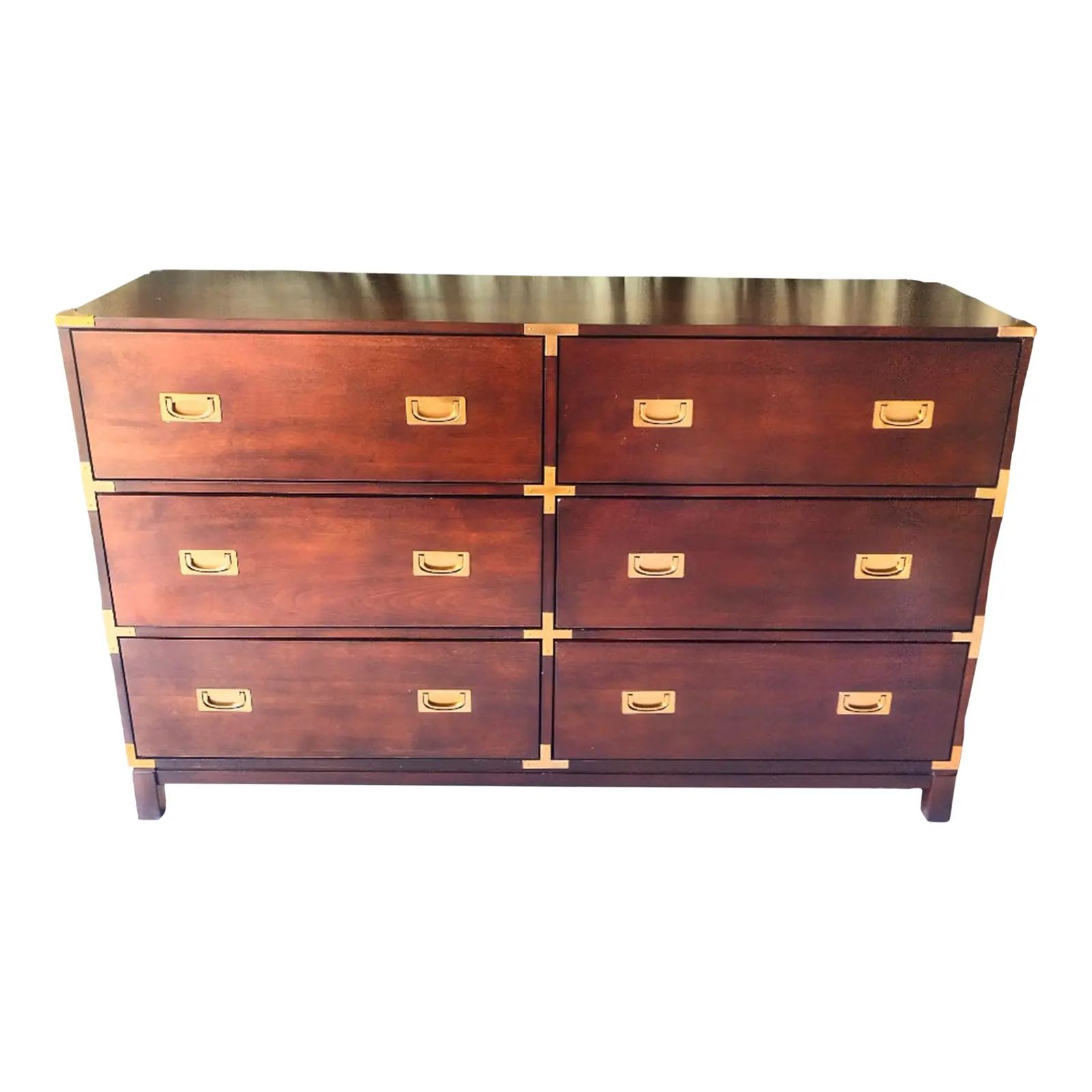 Campaign Style 6 Drawer Mahogany Stained Brass Pull Regency Dresser | Chairish