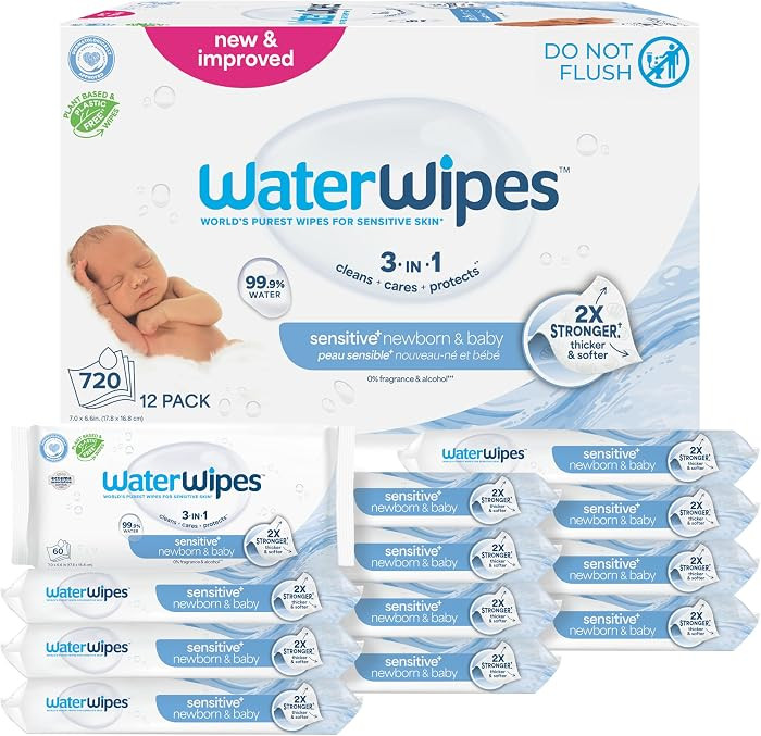 WaterWipes Sensitive+ Newborn & Baby Wipes, 3-In-1 Cleans, Cares, Protects, 99.9% Water, Unscente... | Amazon (US)