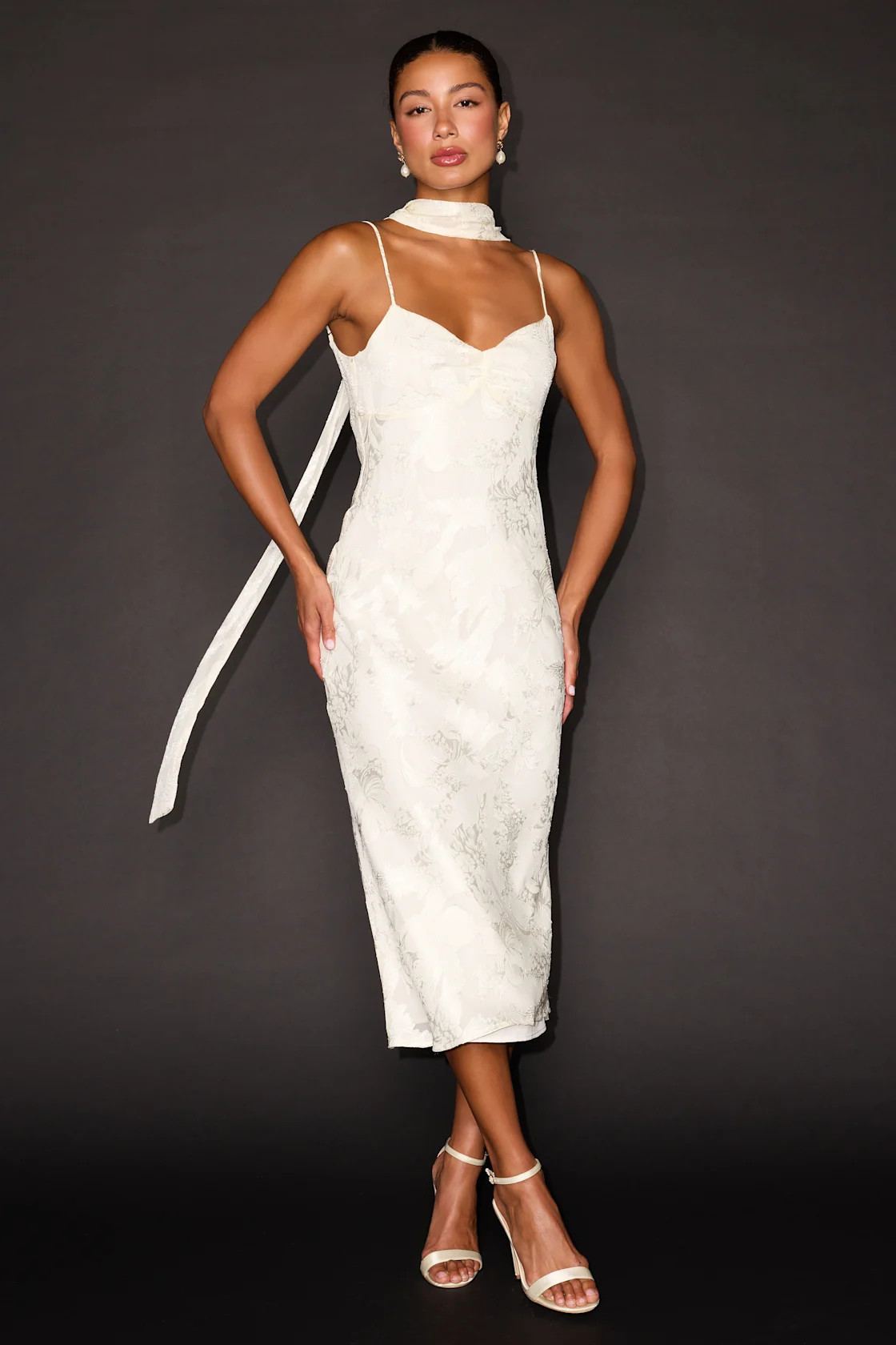 Aydah Ivory Floral Burnout Slip Midi Dress and Scarf Set | Lulus
