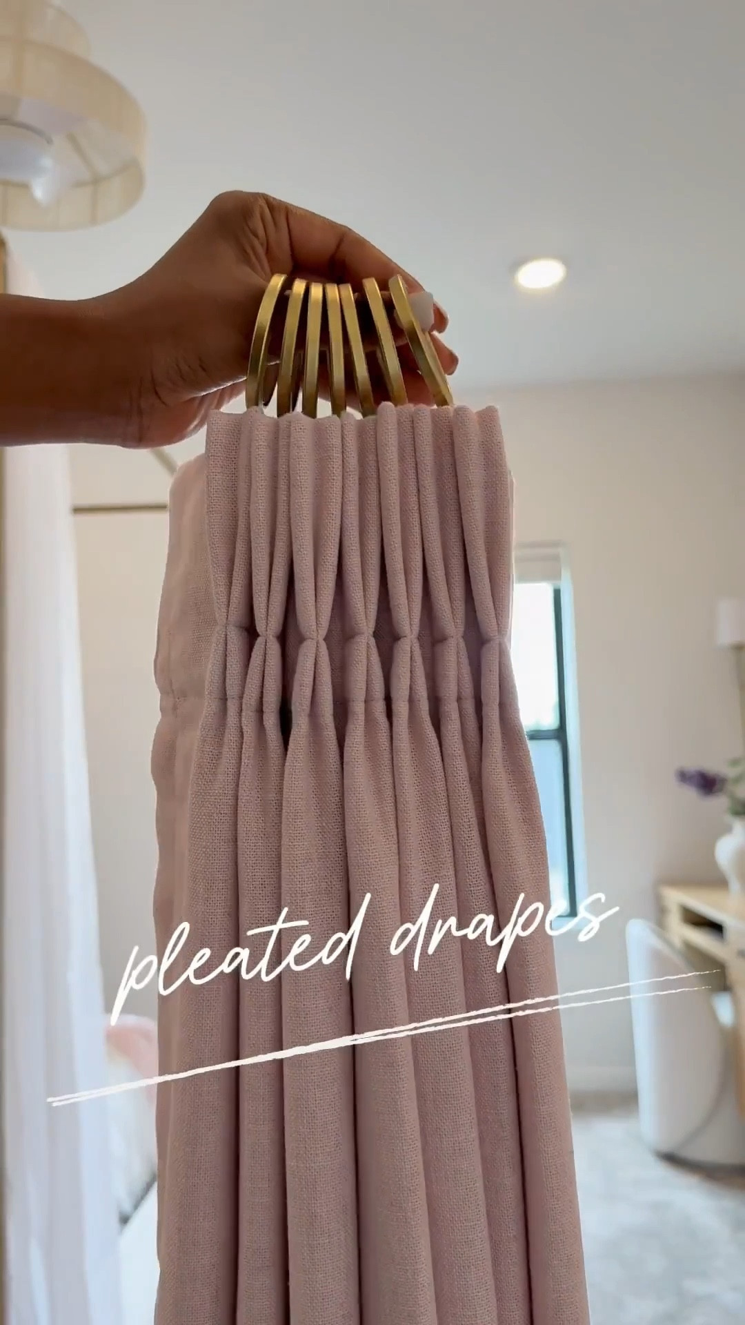 I finally got around to doing my daughter Michelle's room, and I'm absolutely in love with how her drapes turned out 👌🏾…..I've also got the same drapes in our guest room and great room.

Like many of you, I received a hefty quote for drapes a few years ago - 10K to be exact…..and that was just for three windows. 😅 I mean, who doesn't love the look of custom drapes? I particularly love the pinch pleat - it's my favorite. 😍 

One thing to keep in mind with this system is that you'll need to account for roughly 6 inches of slack. 🤎 So if your ceiling height is 108 inches, you'll need to order 102-inch drapes if you want to hang the rod at the very top and have the drapes "kiss" the floor. Thanks to hubby for helping me figure out precision & measurements. Shop now and  transform your home.#LTKStyleTip 

#LTKSaleAlert #LTKHome