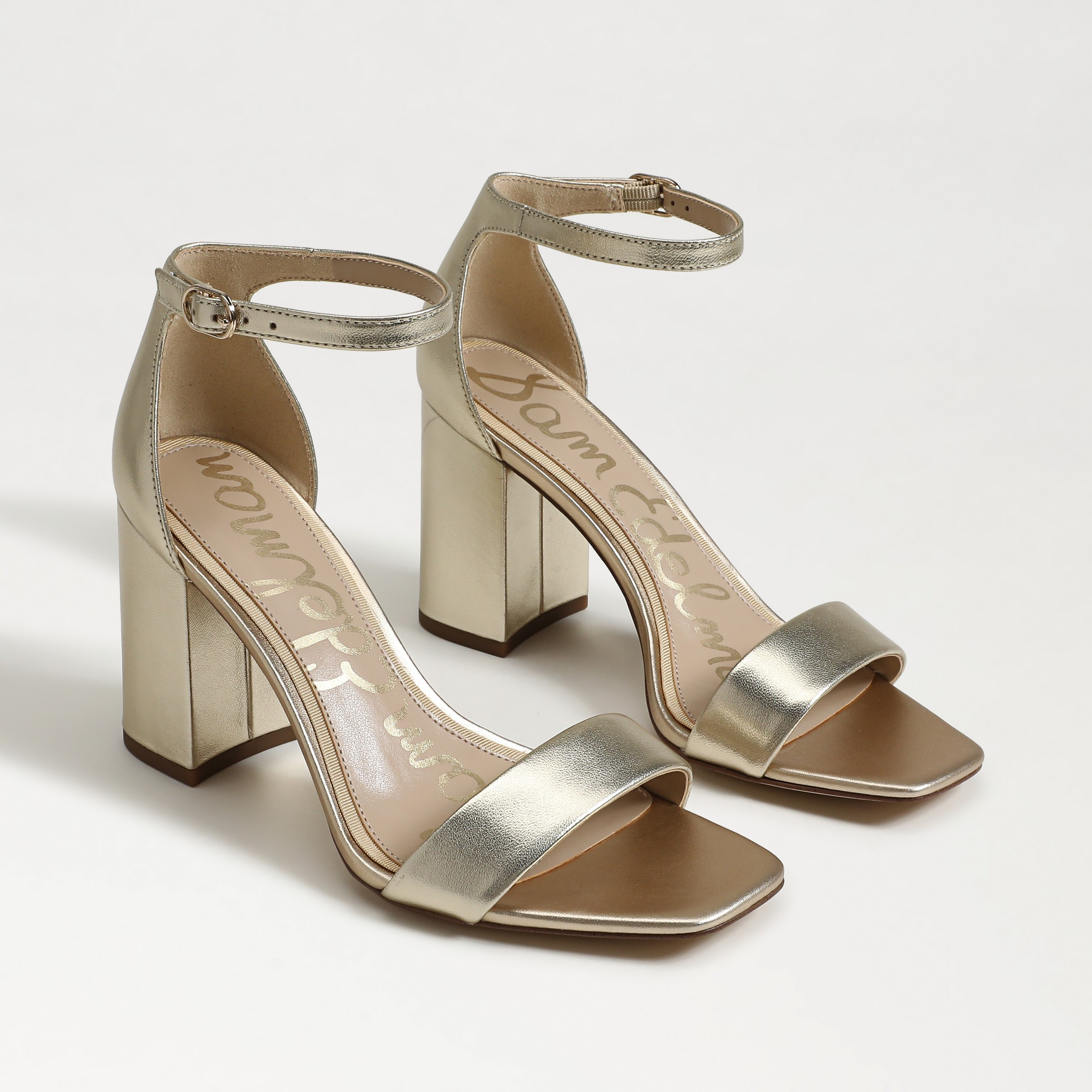 Sam Edelman Daniella Block Heel Sandal Gold Metallic Leather | Sam Edelman