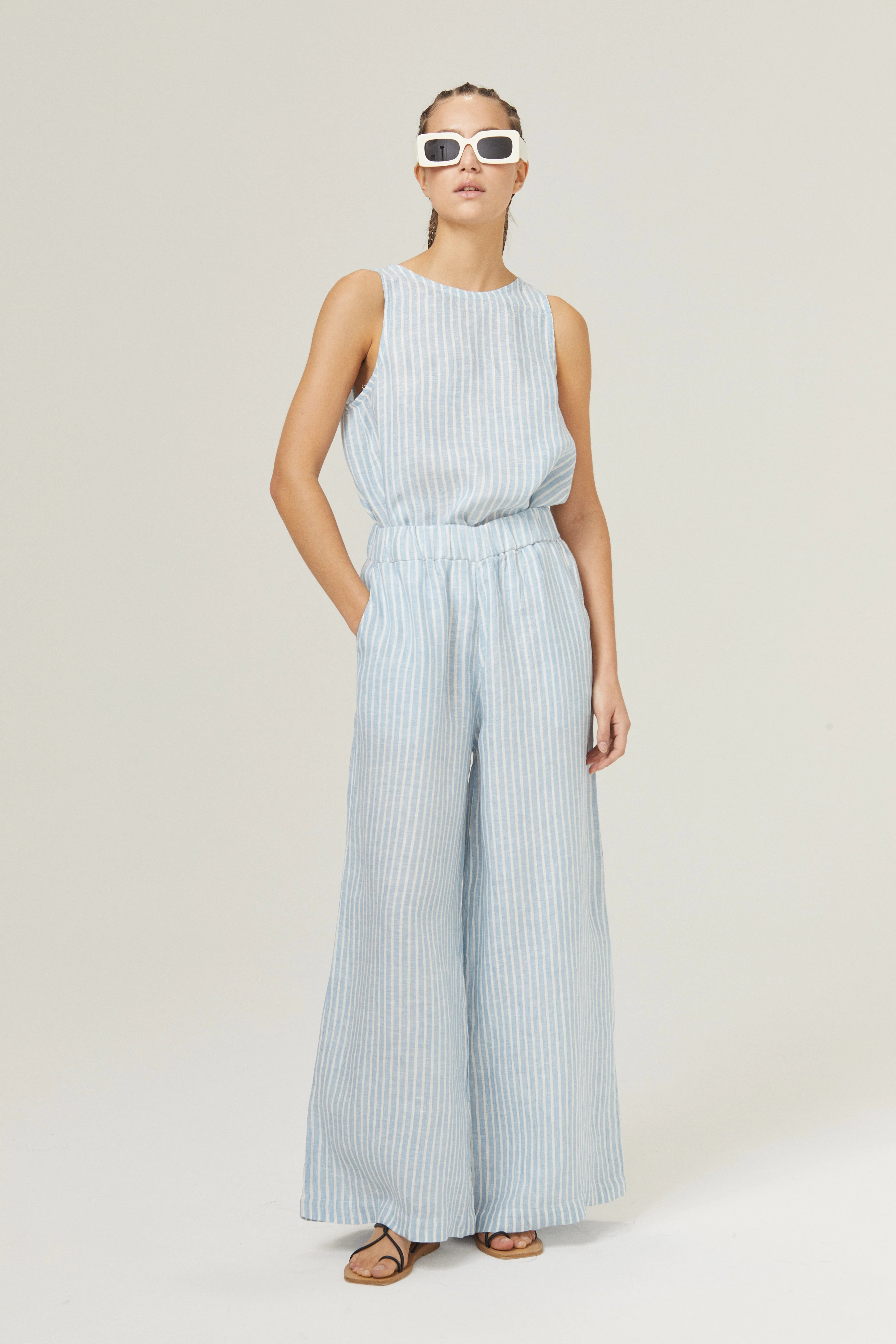 Cape Linen Pants - Light Blue and White Stripes | Lanhtropy