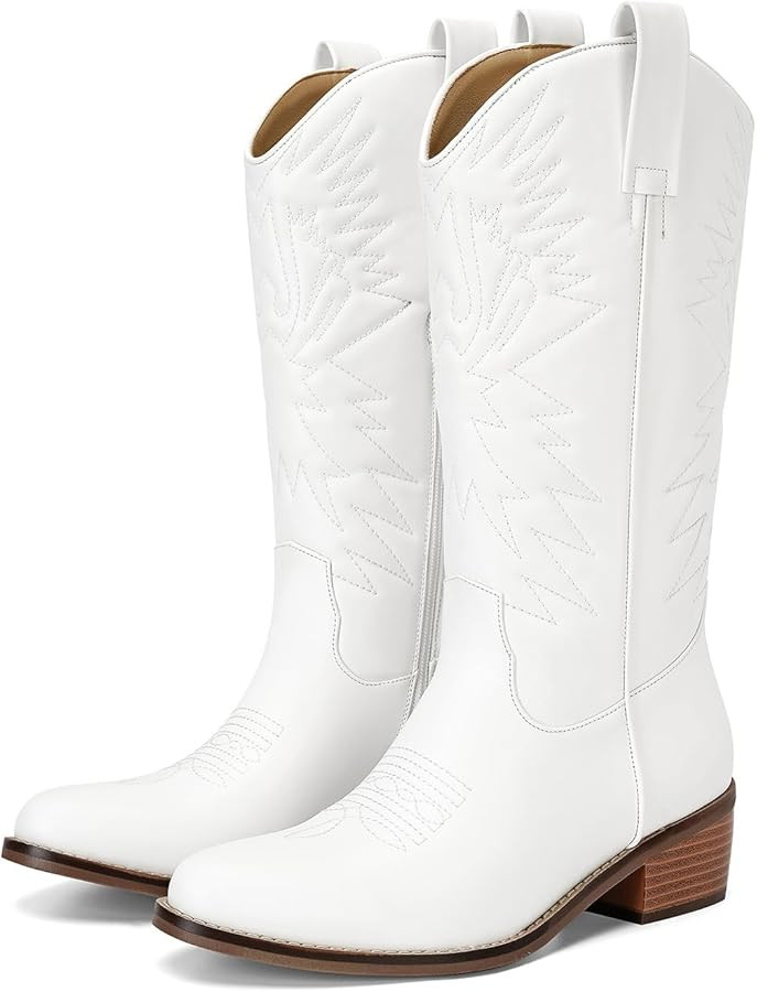 Dsevht Mid Calf Cowboy Boots for Women Round Pointed Toe Cowgirl Boots Block Chunky Heel Western ... | Amazon (US)