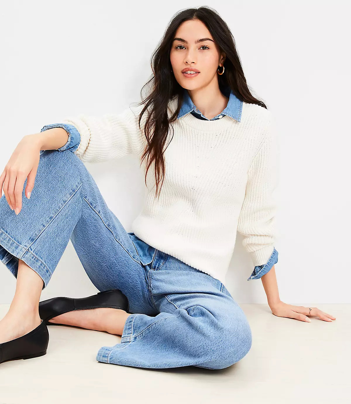 Ribbed Blouson Sleeve Sweater | LOFT