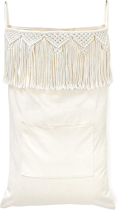 Mkono Macrame Hanging Laundry Hamper Bag Saving Space - Boho Laundry Bag with Stainless Steel Hoo... | Amazon (US)