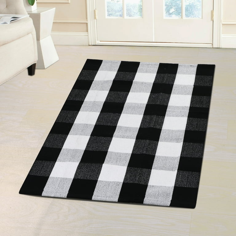 PiccoCasa Cotton Carpet Checkered Plaid Doormat Rugs, Black & White 43"x28" - Walmart.com | Walmart (US)