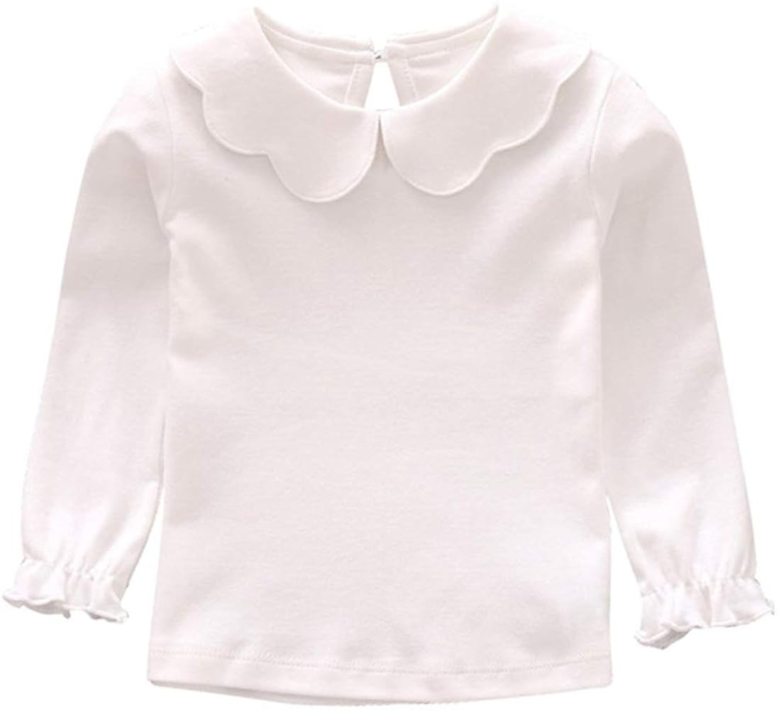 Baby Girl Kids Blouses Long Sleeves Solid Color Doll Collar T-Shirt Top Bottom | Amazon (US)