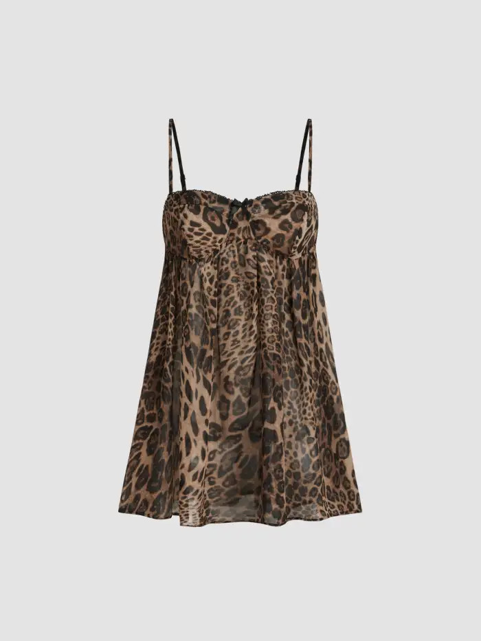Valentine Chiffon Chiffon Leopard Bowknot Oversized Mini Nightdress For Date | Cider