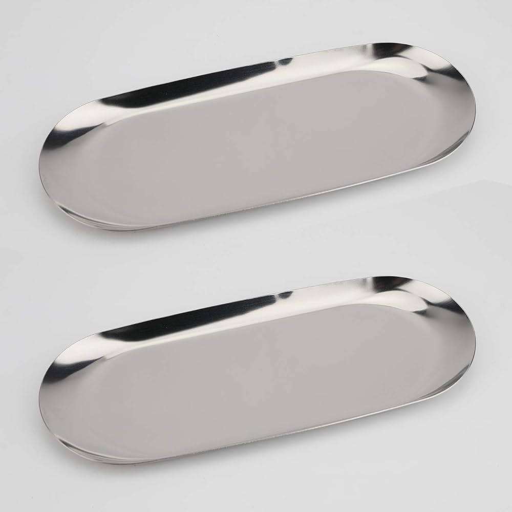 Stainless Steel Decorative Tray, Set of 2, 7 Inch Long, Jewelry Dish Cosmetics Organizer Bathroom... | Amazon (US)