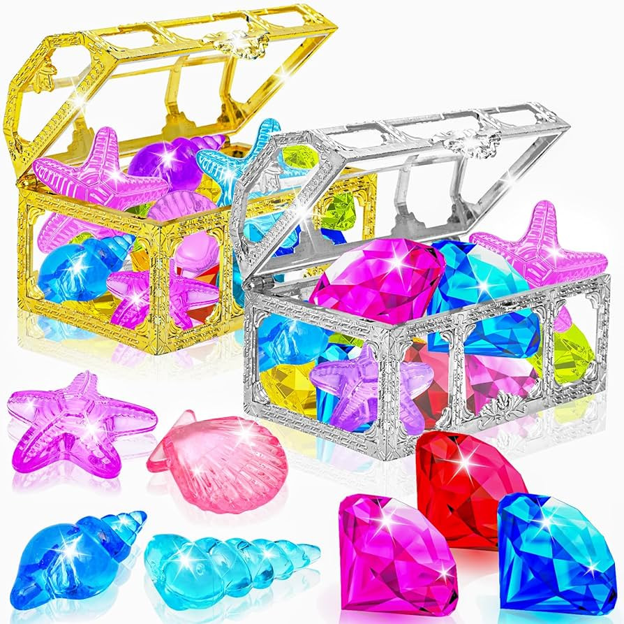 MGparty 24pcs Diving Gem Pool Toy Colorful Diamonds Set with Treasure Pirate Box Summer Underwate... | Amazon (US)