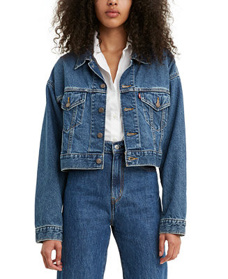 Women's Cotton Denim Cropped Trucker Jacket | Macy's