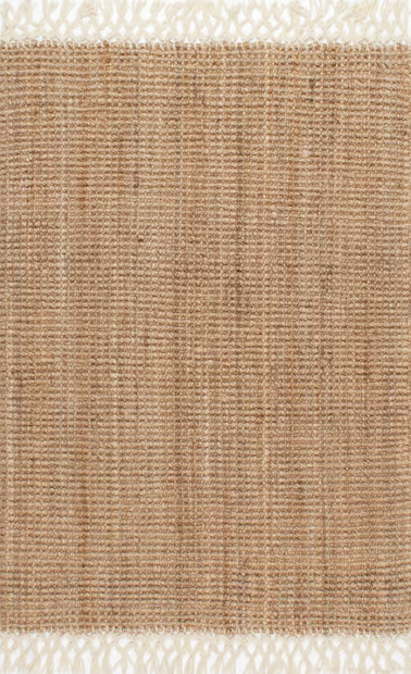 Natural Hand Woven Jute with Wool Fringe 6' x 9' Area Rug | Rugs USA