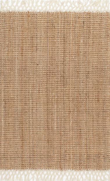 Natural Hand Woven Jute with Wool Fringe 6' x 9' Area Rug | Rugs USA