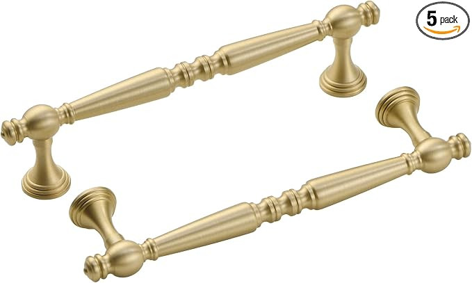 -5 Pack Solid Brass Kitchen Cabinet Pulls, 5 Inch Hole Distance Brushed Matt Gold Dresser Drawer ... | Amazon (US)