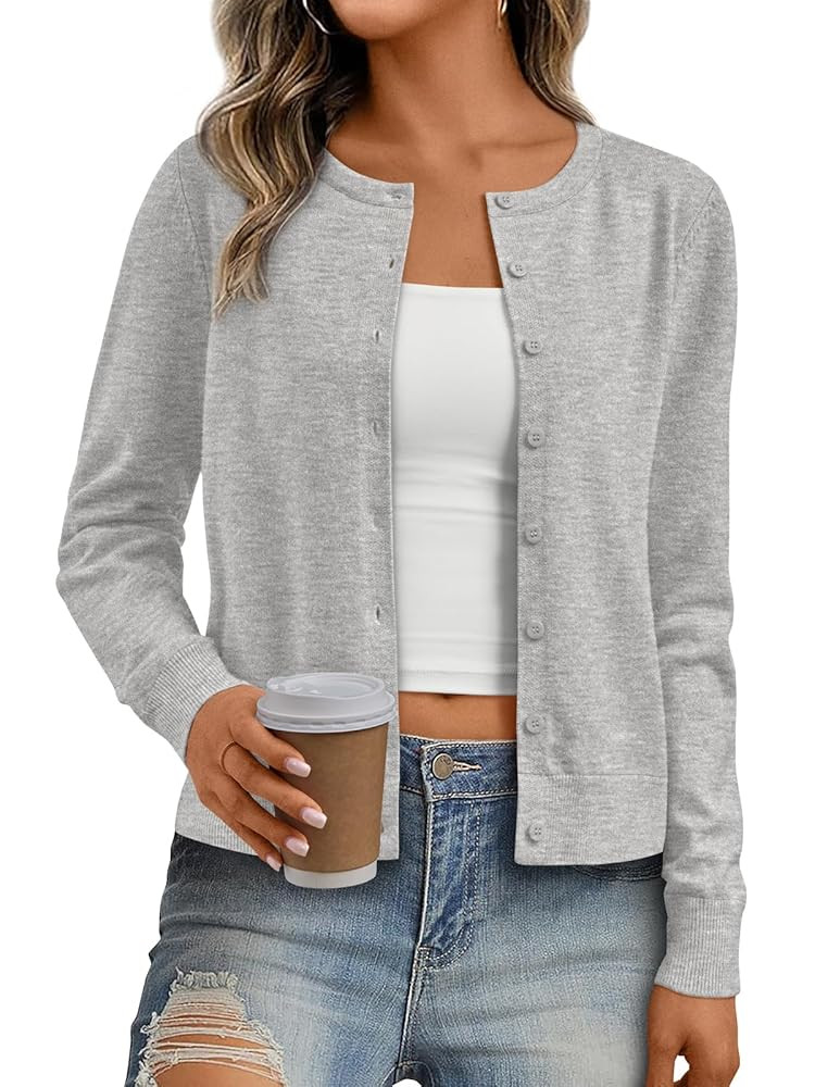 Trendy Queen Womens Cardigan Sweaters Lightweight Crew Neck Long Sleeve Outfits Fall Fashion 2025... | Amazon (US)