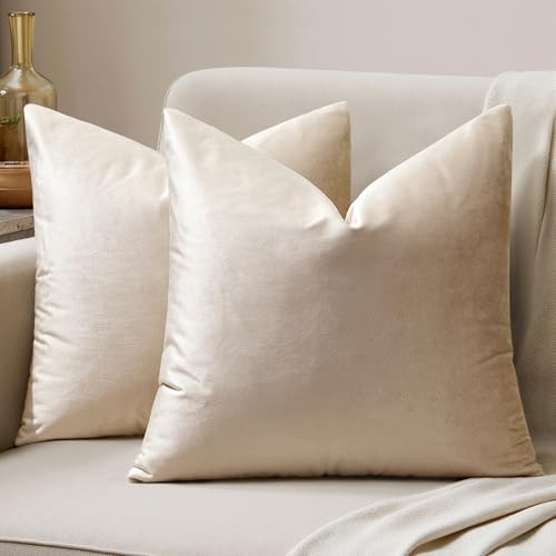 MIULEE Velvet Throw Pillow Covers 18x18 Inch, Pack of 2 - Champagne, Super Soft Decorative Square Cushion Cases Modern Luxury Home Decor for Sofa, Couch, Bed, Chair with Invisible Zipper | Amazon (US)