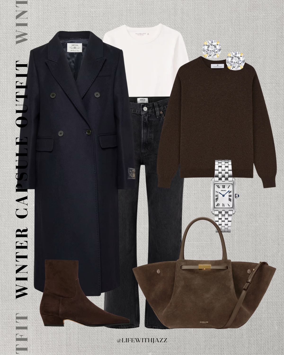  Winter capsule 2026 

Navy wool coat / brown cashmere sweater / black ankle jeans / suede low heeled booties / wc26

#LTKSeasonal