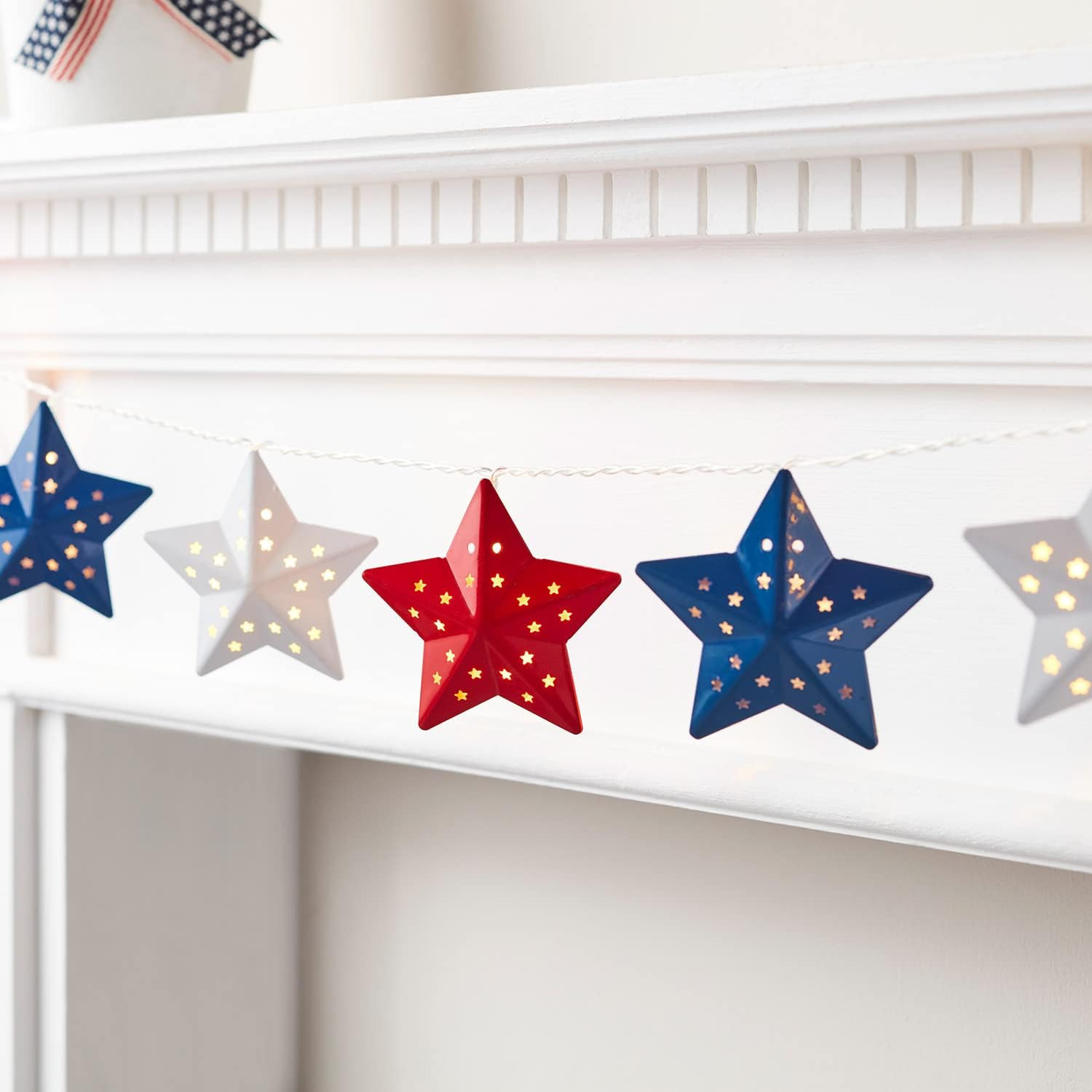 Lights4fun, Inc. 12 Red, White & Blue Metal Star Indoor Battery Operated LED 4th July Patriotic S... | Amazon (US)