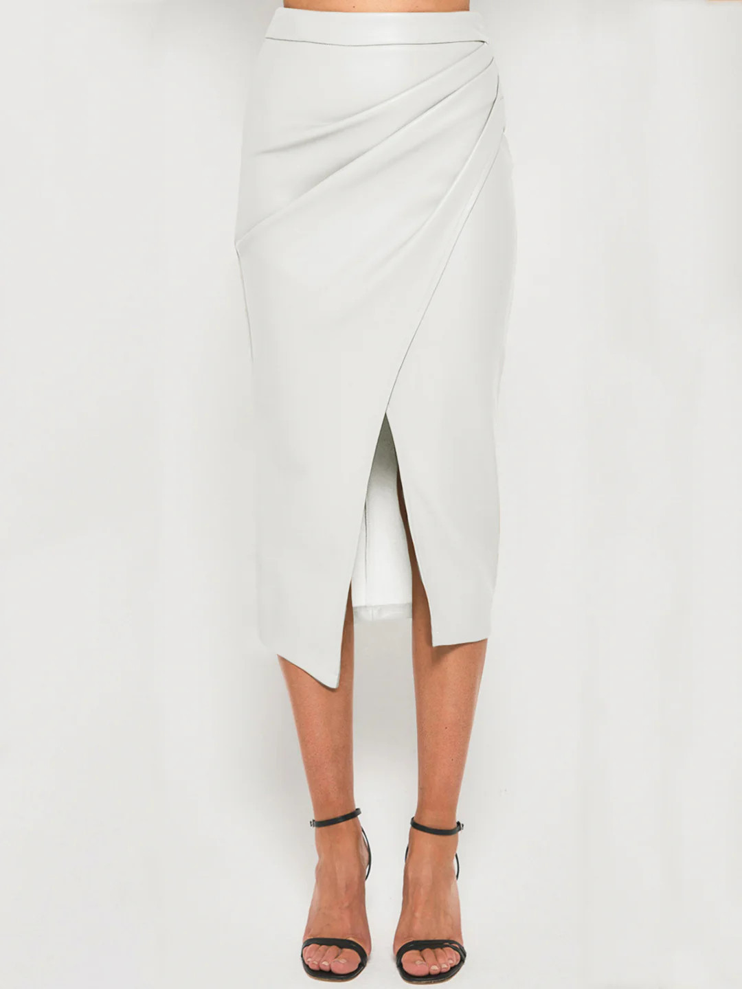 Pleated Split PU Leather Skirt | Commense