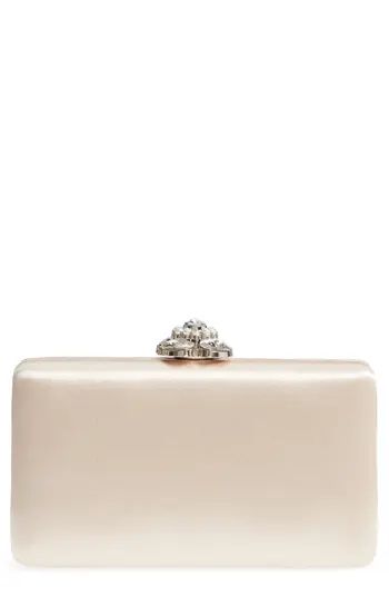 Nordstrom Crystal Imitation Pearl Clasp Box Clutch - Beige | Nordstrom