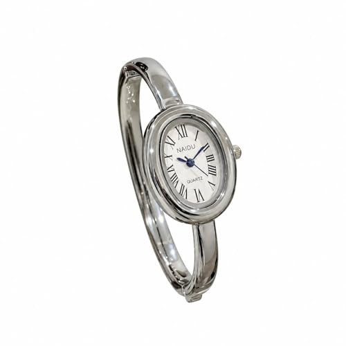 DESTANICO Women's Bangle Bracelet Watch, Oval Dial, Roman Numeral, Elegant Style (Silver) | Amazon (US)