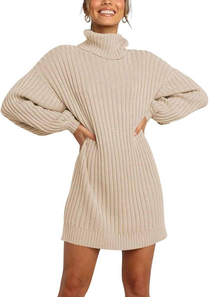 MILLCHIC Women Oversized Turtleneck Long Sleeve Sweater Dress Casual Loose Knit Pullover Dresses | Amazon (US)