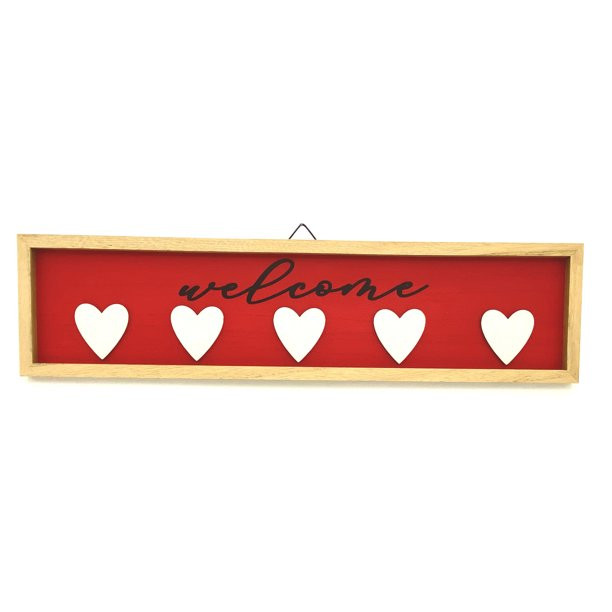 Way to Celebrate Valentines Red Welcome Heart Wooden Wall Sign Decoration, 20.5" - Walmart.com | Walmart (US)