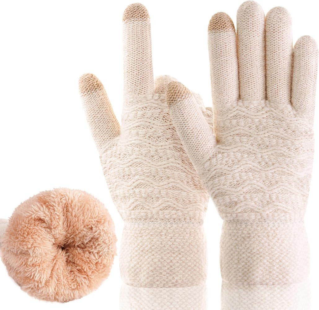 Women's Winter Warm Touch Screen Gloves Womens Thermal Cable Knit Wool Fleece Lined Glove for Col... | Amazon (US)
