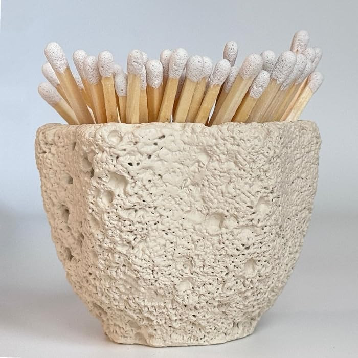 Concrete Match Holder with Striker & Extra Striker Pad,Beautiful Petal Shape Match in Jar for Cute/Fancy/Long Candle Matches,Parlor Cute Match Jar for Home Decor Gift, No Matches (Hexagon) | Amazon (US)