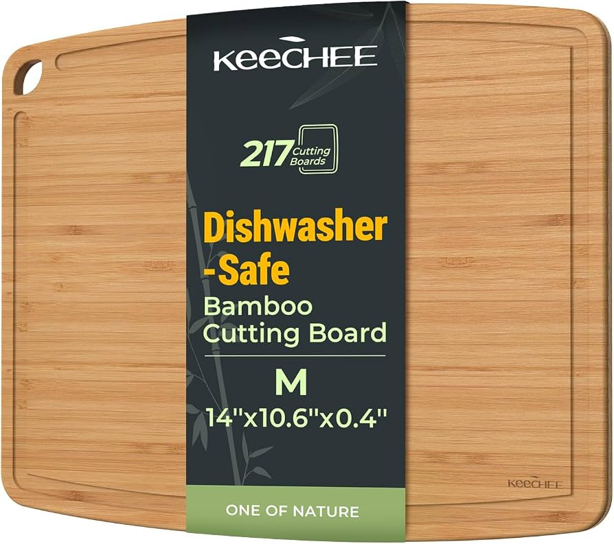 Dishwasher Safe Bamboo Cutting Board, Lightweight & Durable Wood Cutting Board, Reversible with J... | Amazon (US)